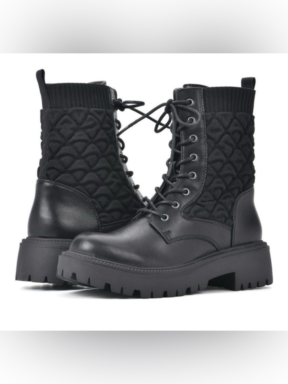 White Mountain Shayne Black Quilted Lace-Up Combat Boots